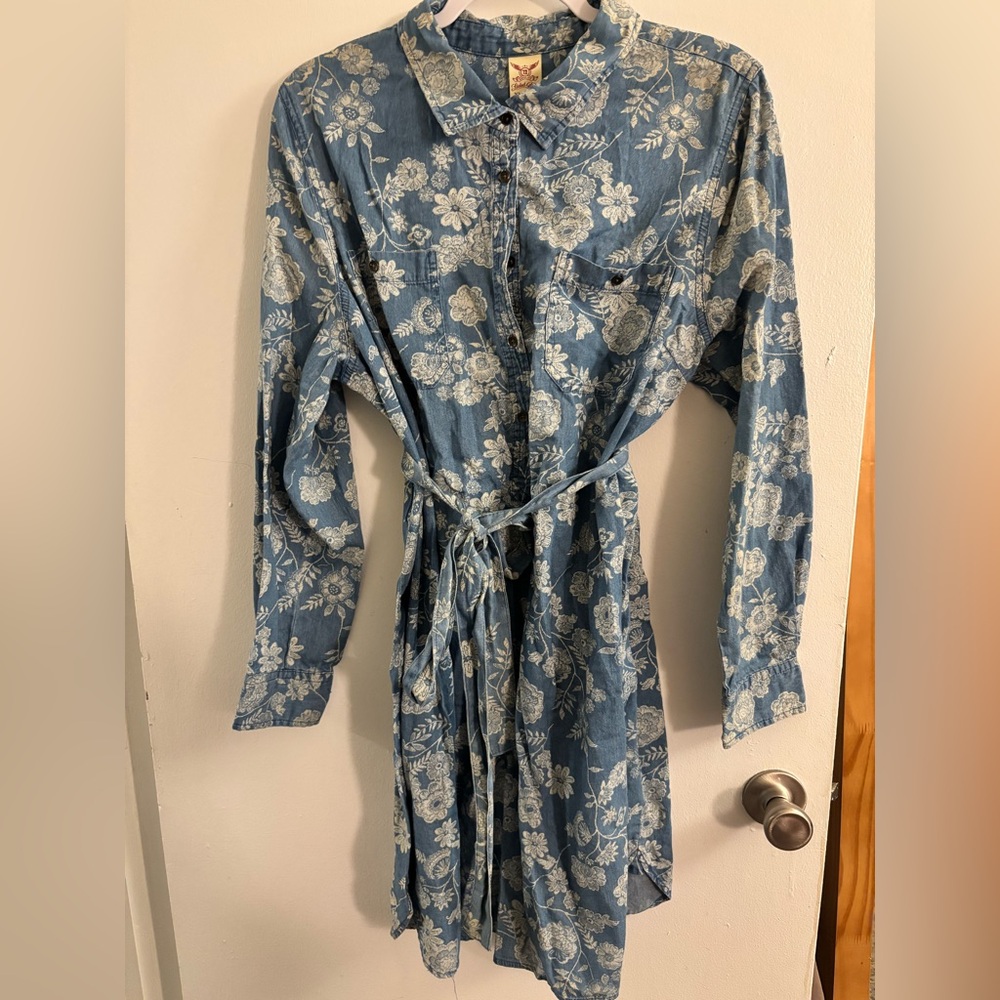 Vintage Faded Glory XXL Blue Floral Denim Dress